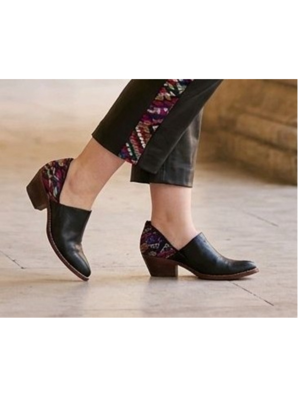 Womens Custom Handmade Black Ankle Slide Booties Multicolor Detail Embroidery 10